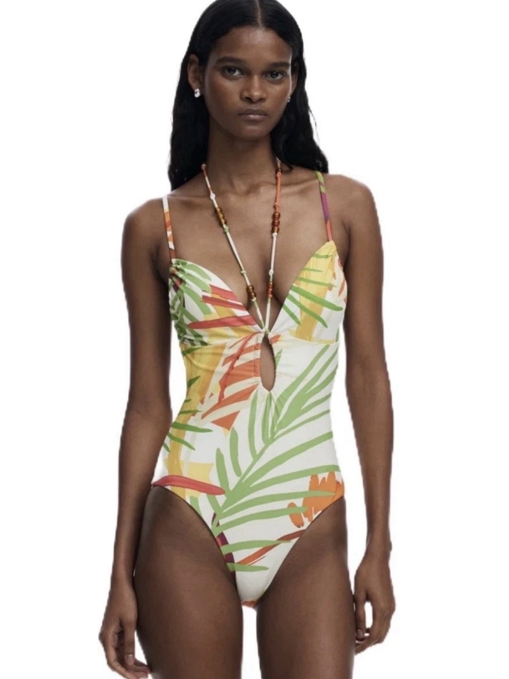 Desigual One Piece Bathing Suit Tropical Deep V Woman’s Size M